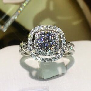▶Round Zircon Double Layer Square Classic Engagement Ring for Women, L199
